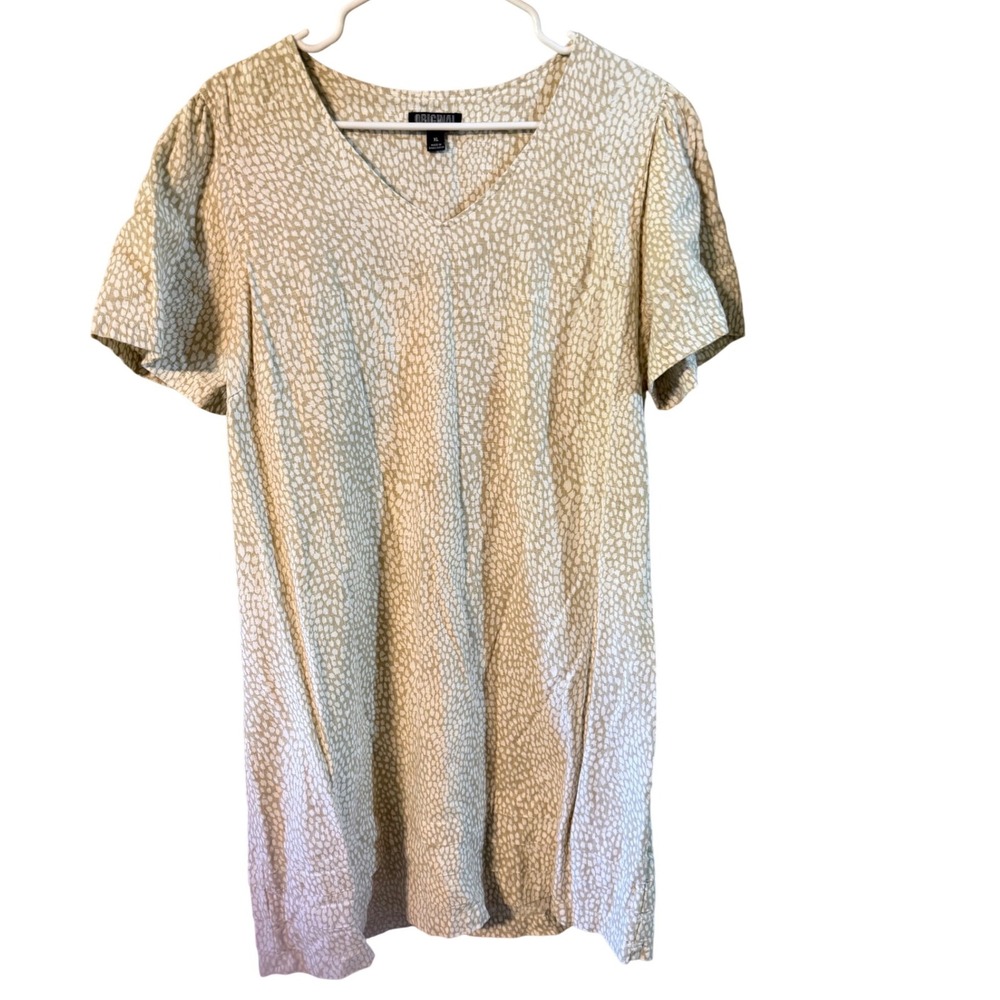 Nicole Miller Original Womens Tan White Linen Blend Spotted Shift Dress XL